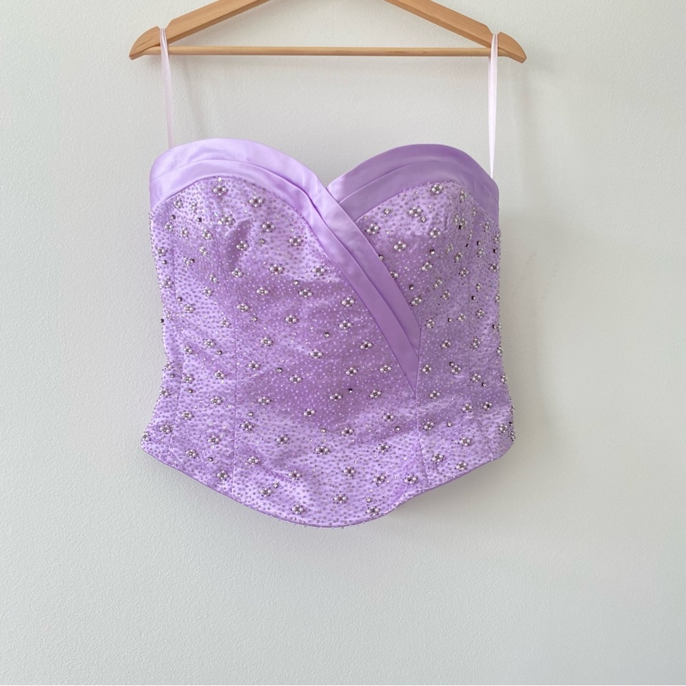 JOLI PROM Strapless Embellished with Bead and Sequin Top Purple EUC